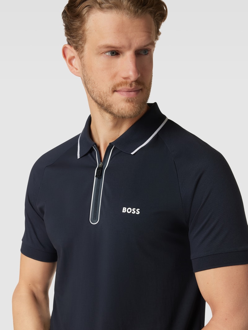 Poloshirt mit Logo-Print Modell 'Philix' in marineblau