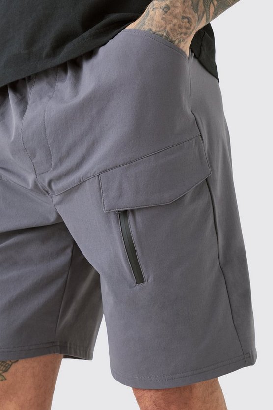 Tall lockere elastische Stretch Cargo-Shorts mit Reißverschluss
