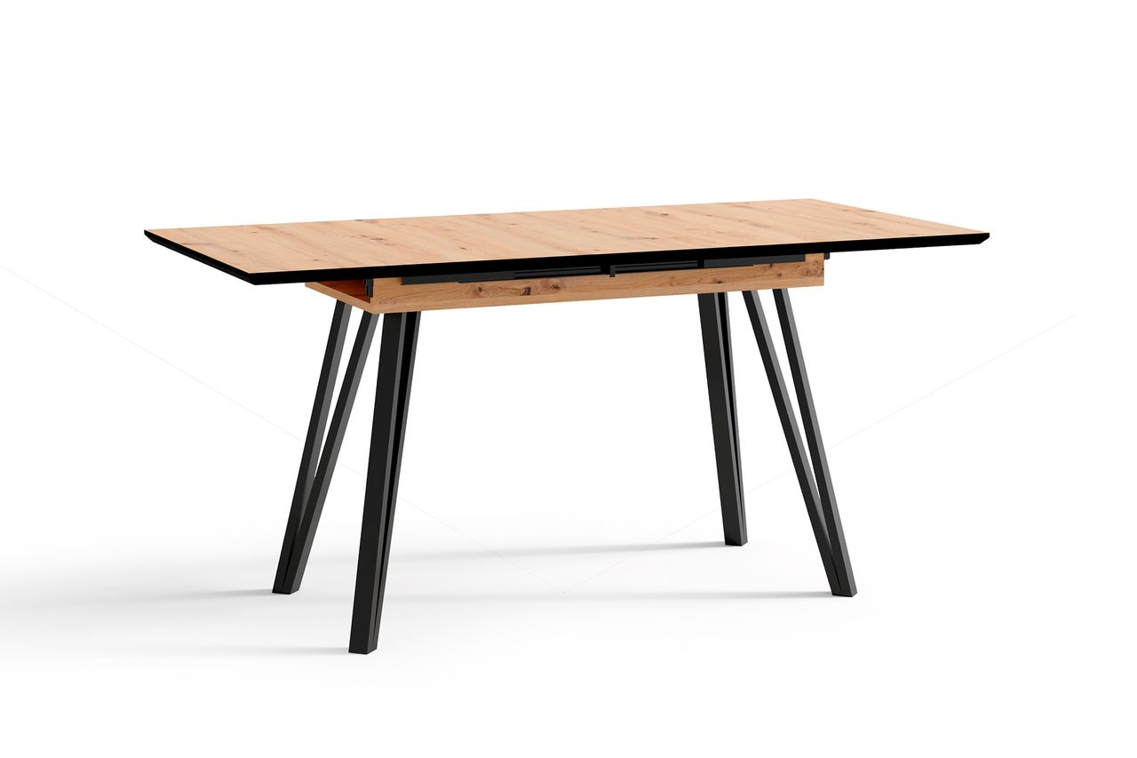 byLiving BERLIN Tisch mit Auszug, Breite 120 cm, Metall schwarz pulverbeschichtet, Eiche-Optik