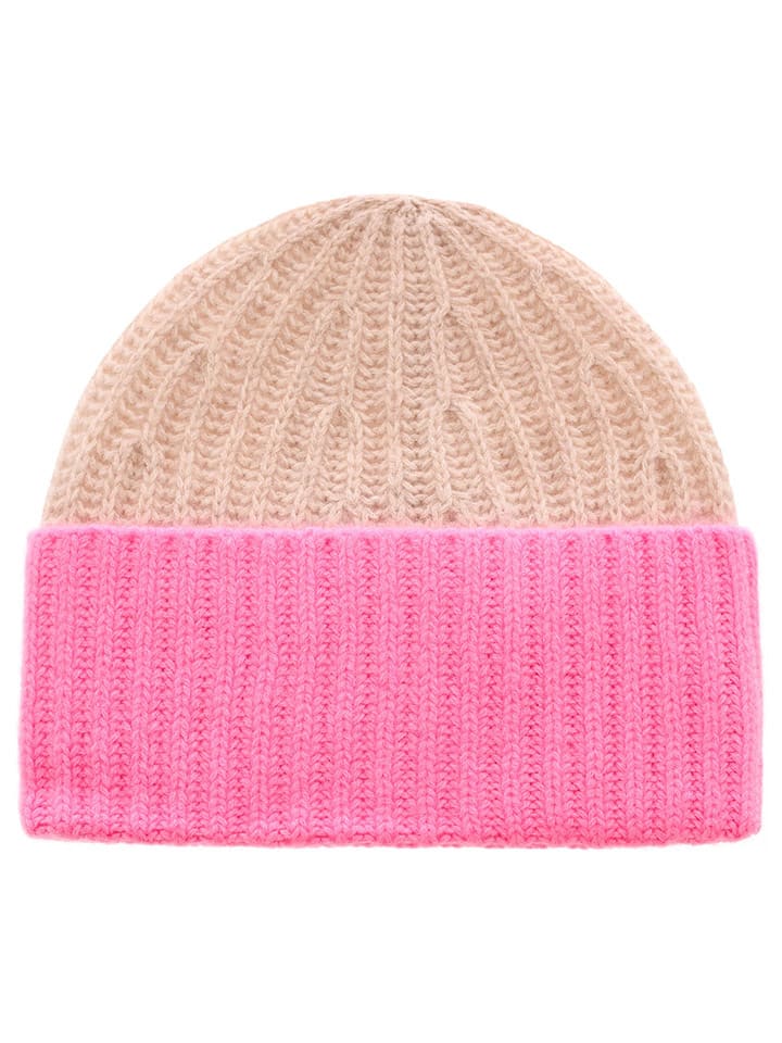 Zwillingsherz Kaschmir-Mütze in Pink/ Beige günstig kaufen onesize