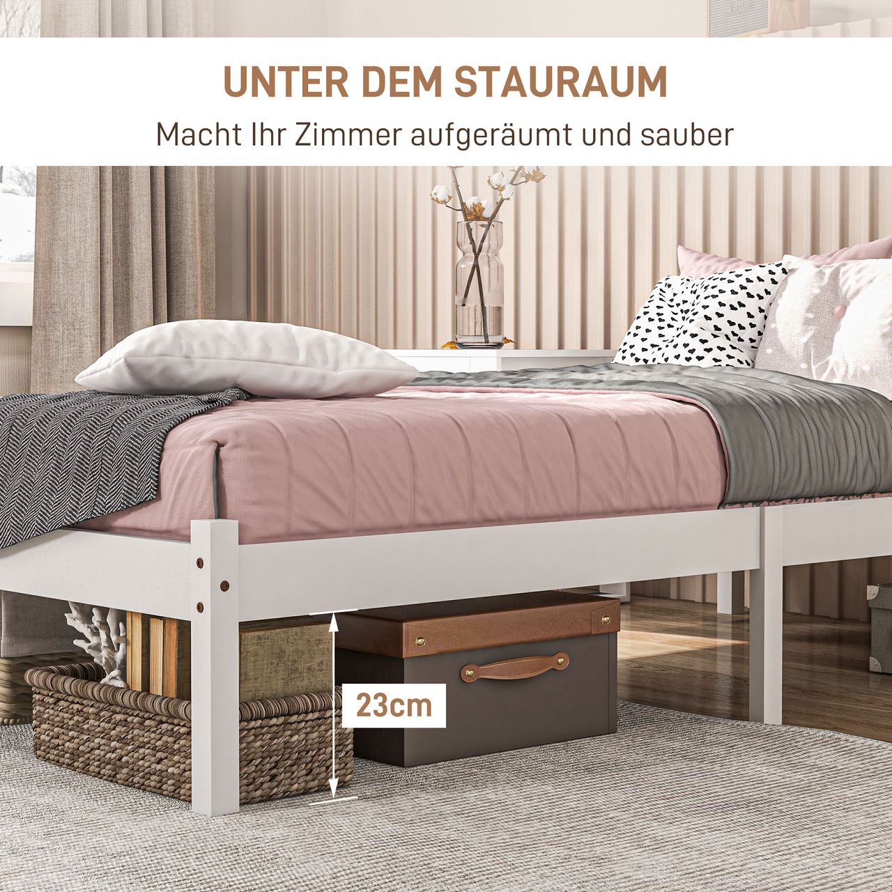 HOMCOM Bettrahmen Holzbett, 208 x 96cm Bettgestell mit Kopfteil für Schlafzimmer