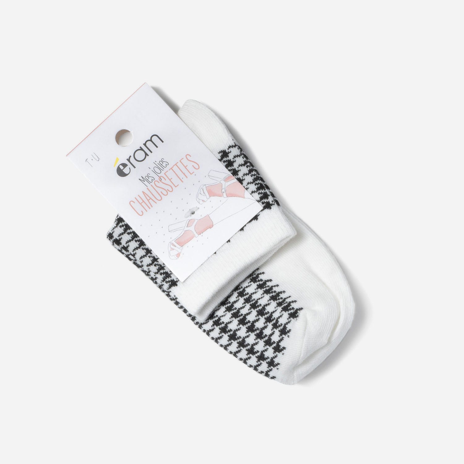 Chaussettes écrues à motif pied-de-poule