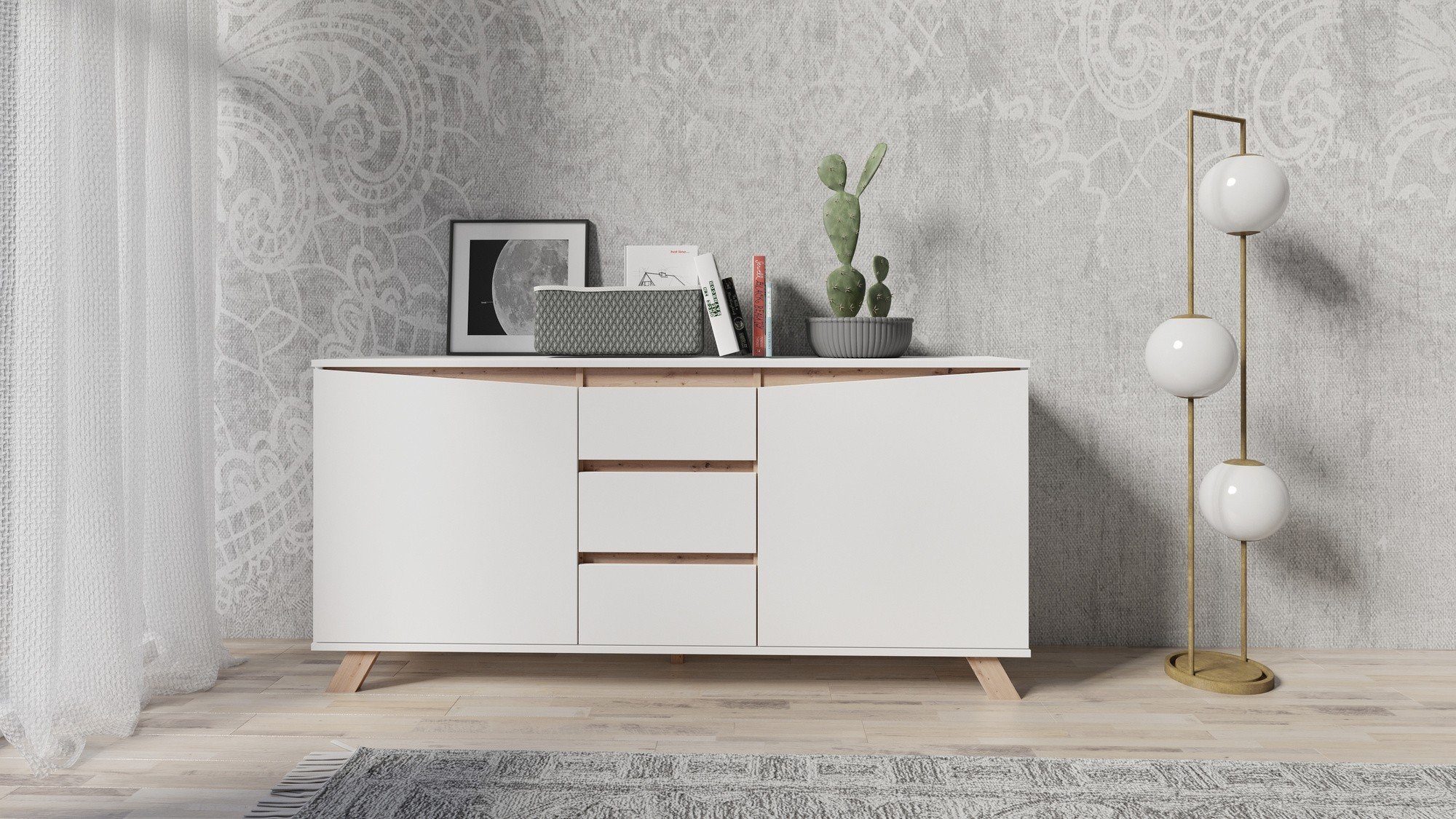 möbelando Sideboard VALENTIN (BxHxT: 160x80x38 cm), in weiß mit 3 Schubladen und 2 Türen