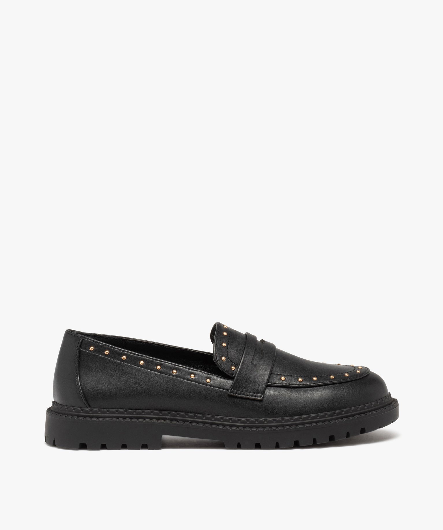 Mocassins fille unis à clous dorés noir | GEMO