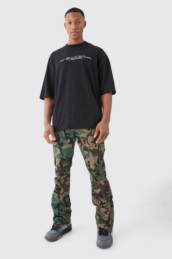 Slim-Fit Camouflage Ripstop Cargohose mit Reißverschluss
