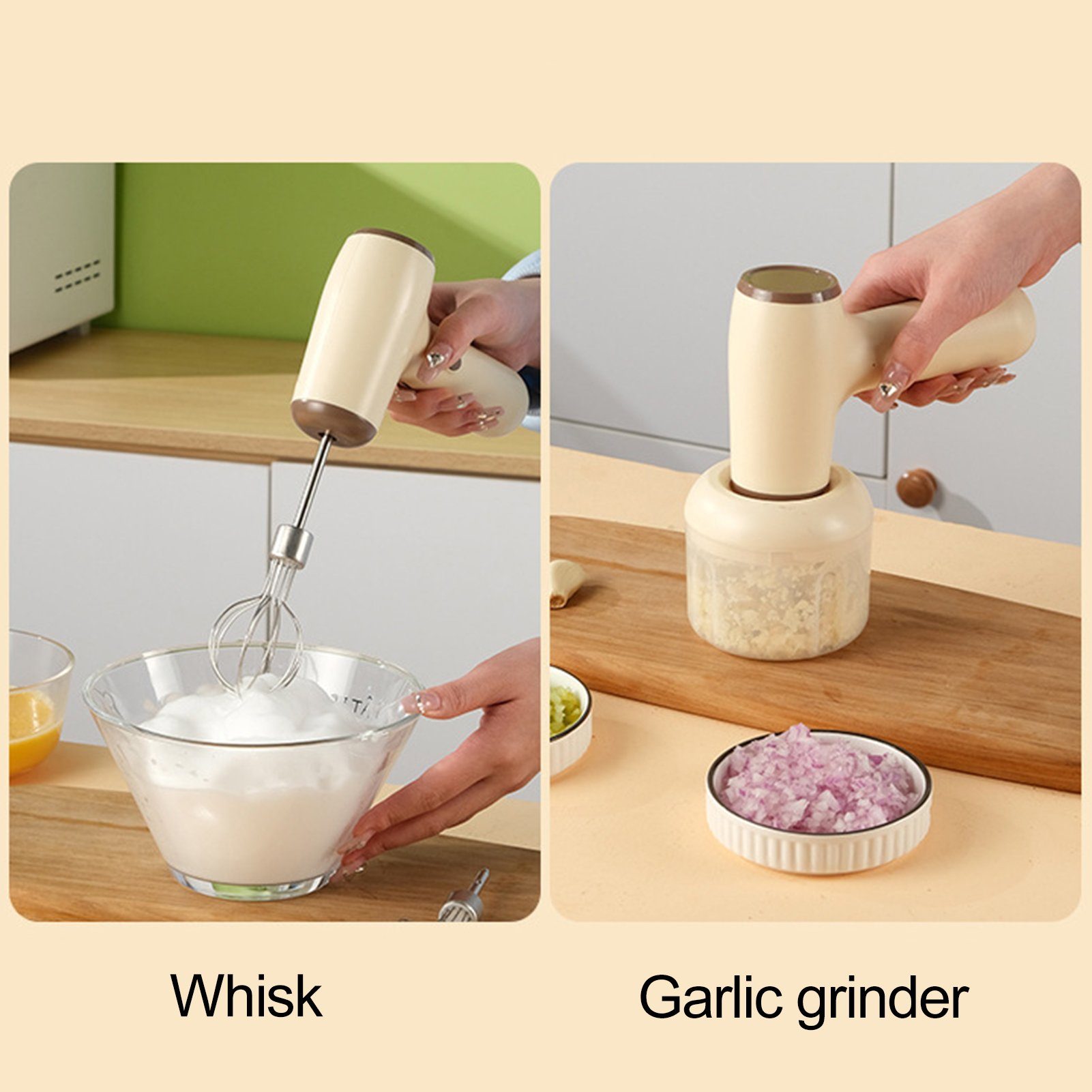 farfi Milchaufschäumer 2-in-1 Kabelloser Handmixer & Mini-Mühle - mit Typ-C-Ladung, Kabellos
