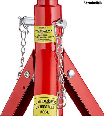 Petex Unterstellbock mit Sicherungssplint, höhenverstellbar und faltbar, 2er Set, Tragkraft: 3 Tonnen, rot