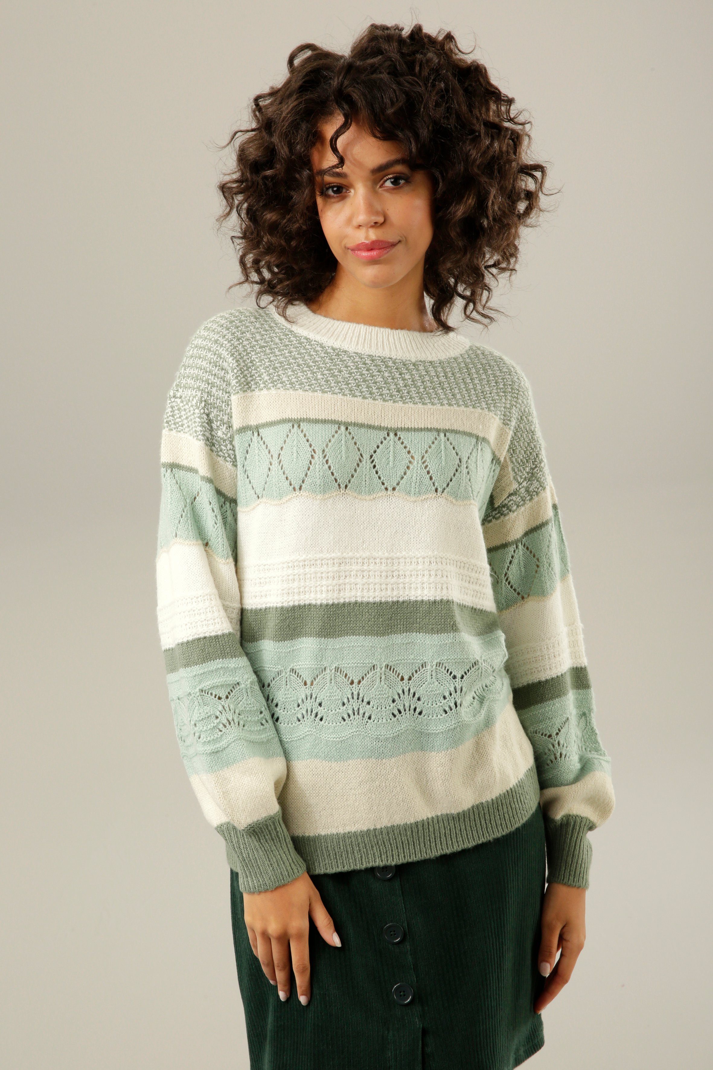 Aniston CASUAL Strickpullover mit Muster-Mix im farbharmonischen Streife-Dessin