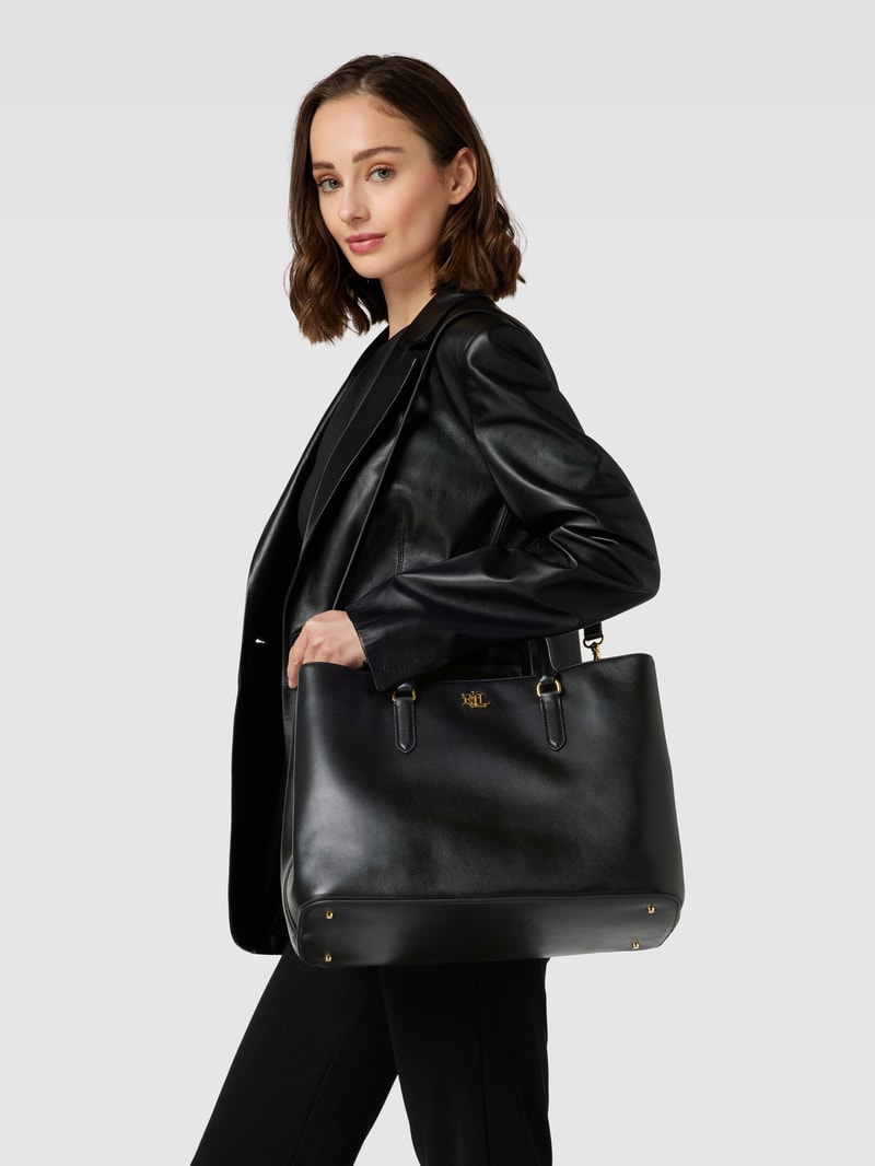 Satchel aus Leder mit Label-Applikation Modell 'MARCY' in schwarz