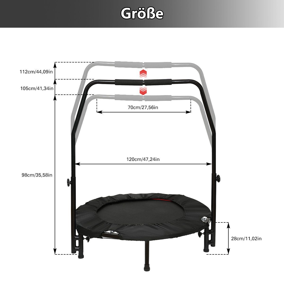 7Magic Fitnesstrampolin Fitness Trampolin, Ø ca. 97/120cm, Stabile Metallfedern, mit Griff, Ø 120 cm, (Gartentrampolin Kinder Trampolin Stahl), inklusive Randabdeckung, Trampolin für Springen Fitness