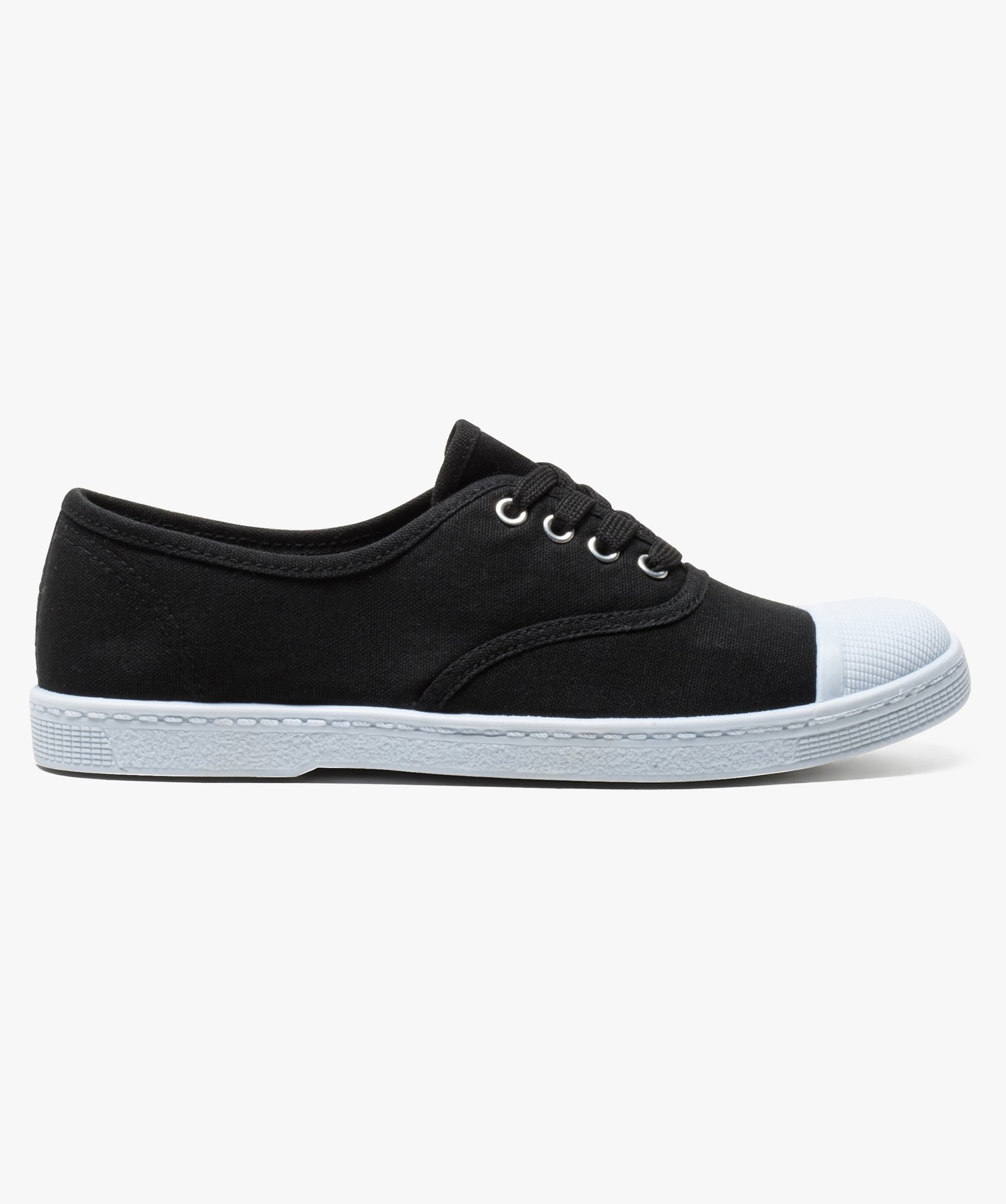 Baskets femme en toile avec lacets et bout renforcé noir | GEMO