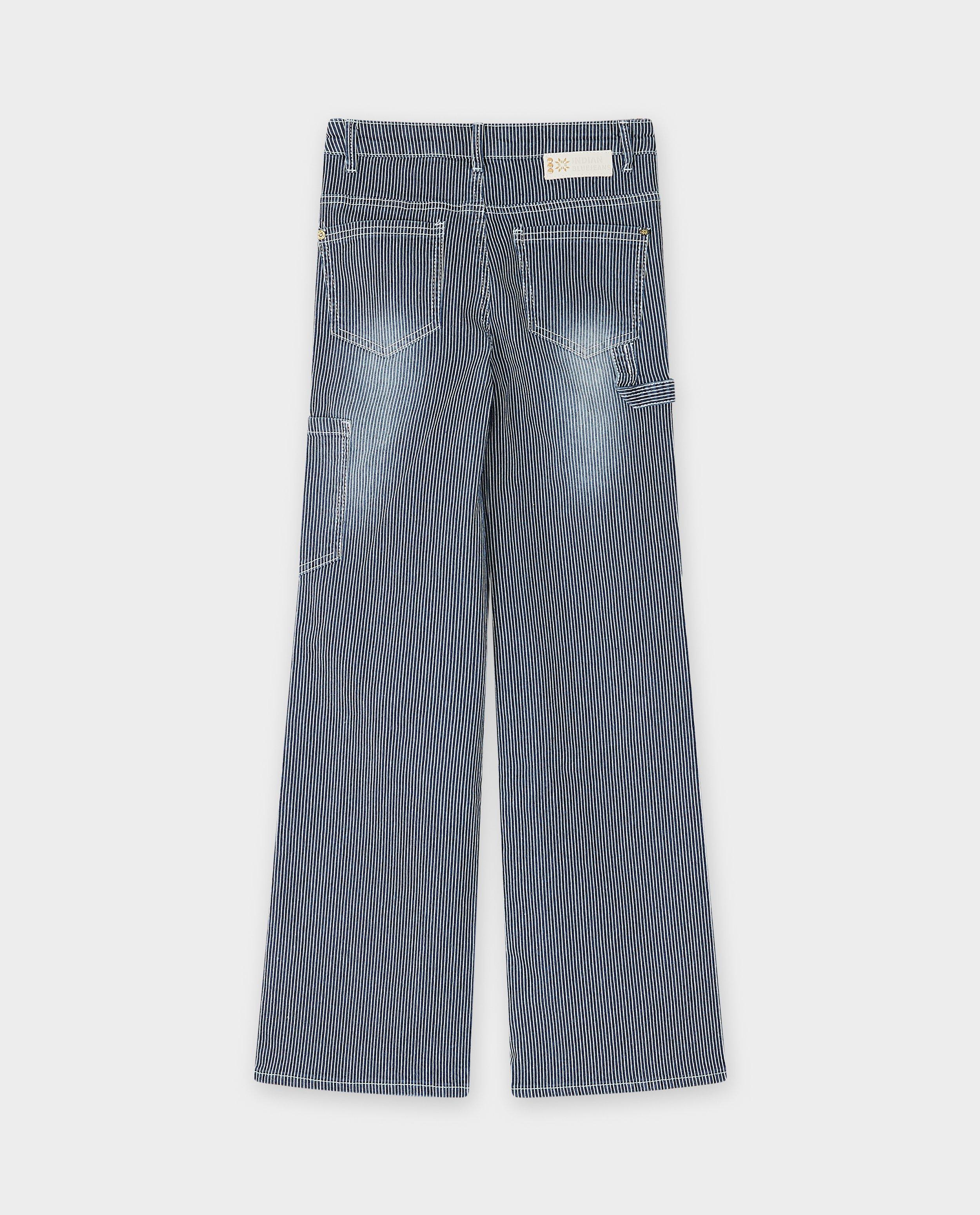 Blugi cu dungi Indian Blue Jeans, croială largă, albastru închis