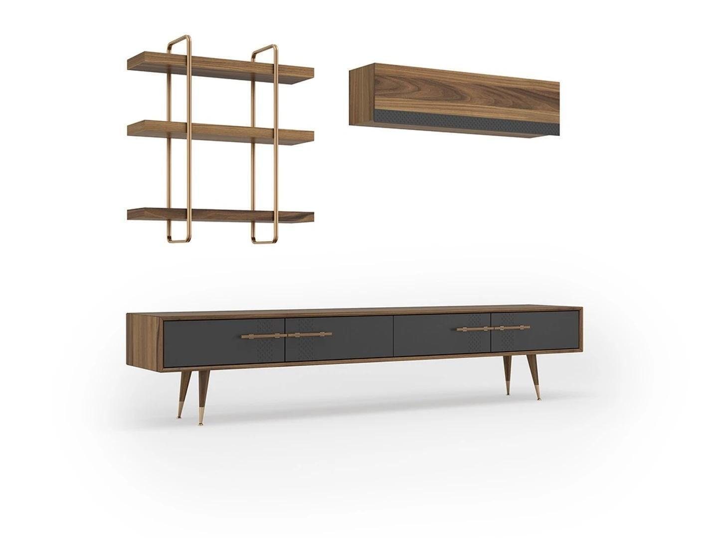 JVmoebel Wohnwand Modern Set TV-Ständer Design Wohnwand Wohnzimmer Wandregal, (3-St., 1x TV-Ständer + 1x Wandschrank + 1x Wandregal), Made in Europa