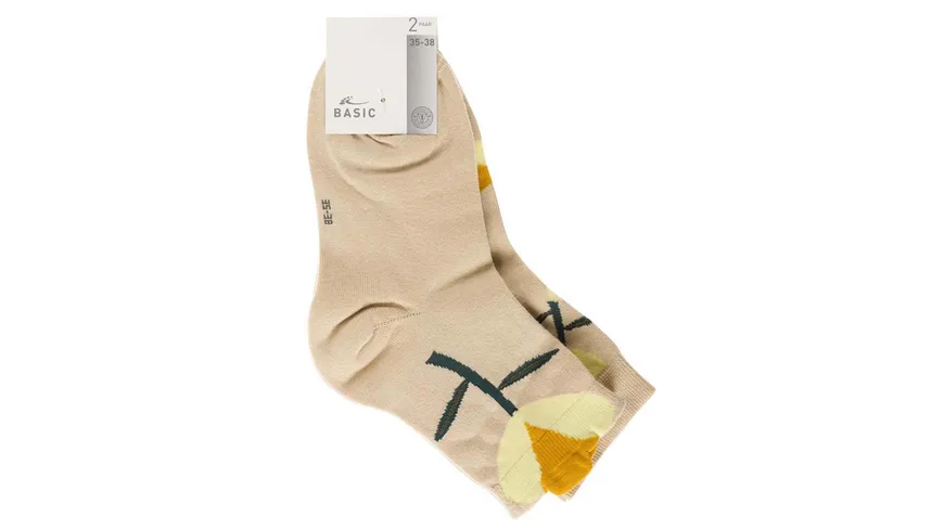 Damen Kurzsocken Blumen 2er Pack grün