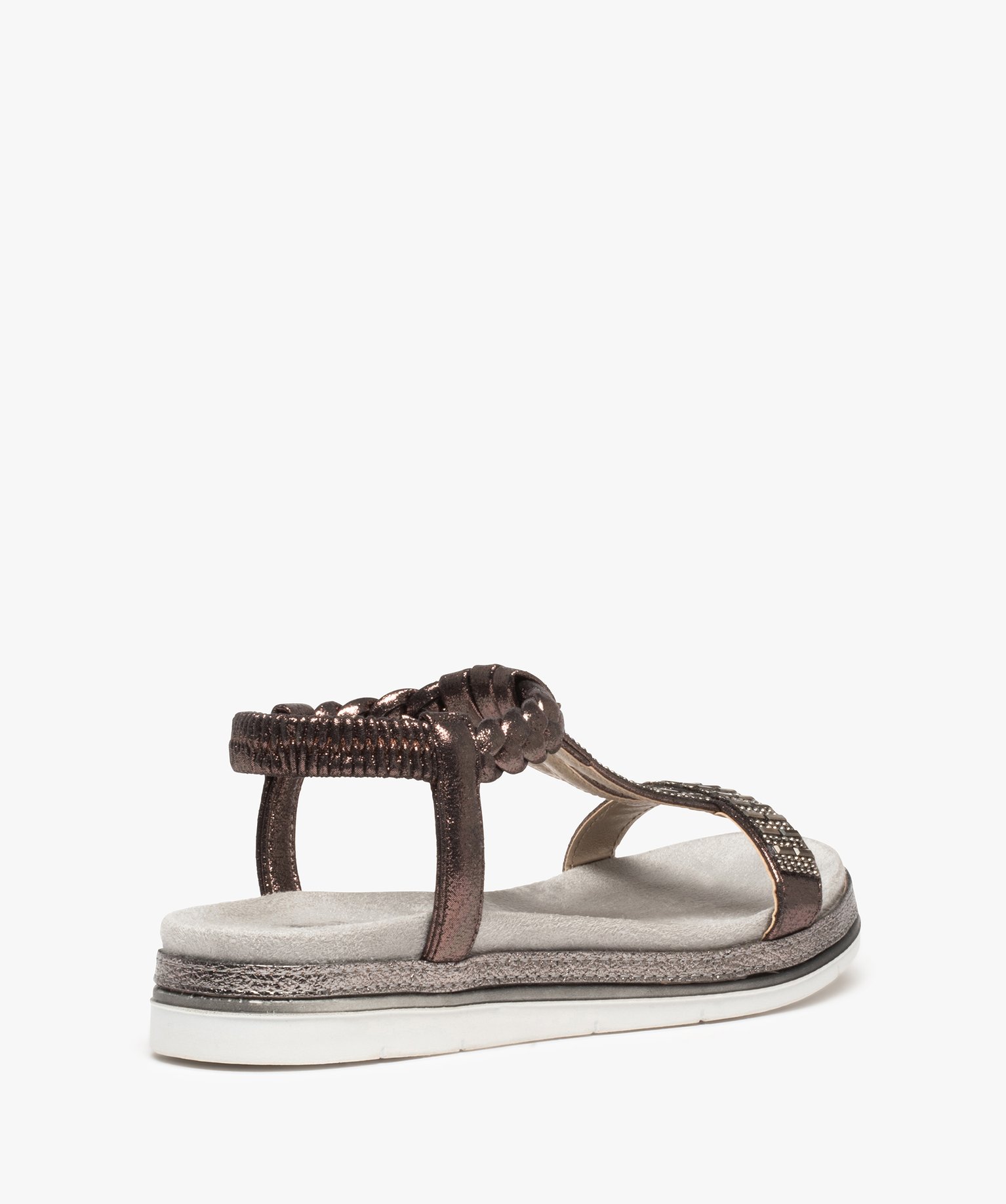 Sandales femme ornées de strass avec brides élastiquées gris | GEMO