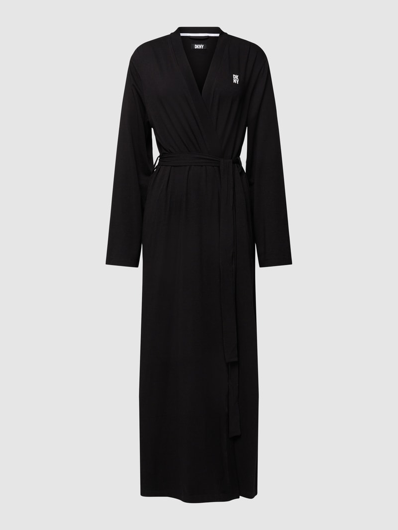 Morgenmantel mit Label-Print in schwarz