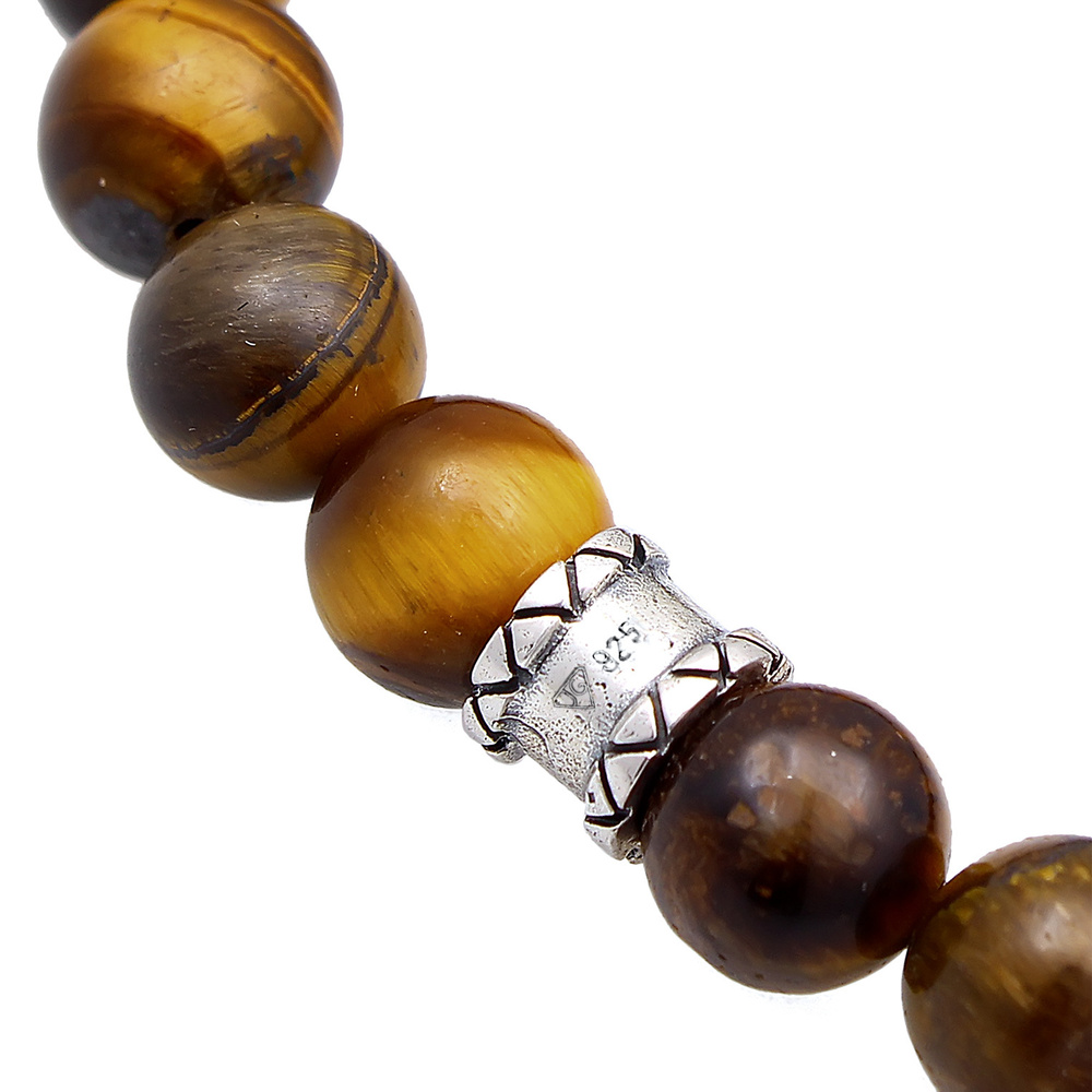 KUZZOI KUZZOI Bracelet Hommes symbole tête de mort avec perles d'oeil de tigre en argent Bracelet