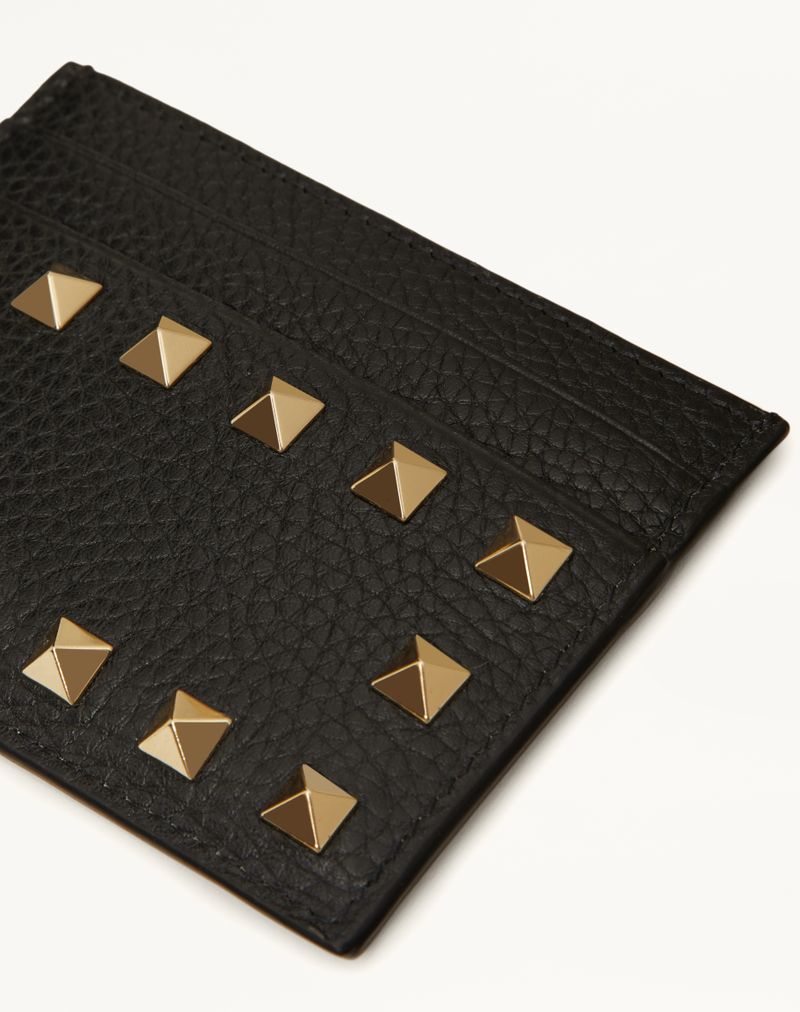 Rockstud kortholder i granatfarvet kalveskind