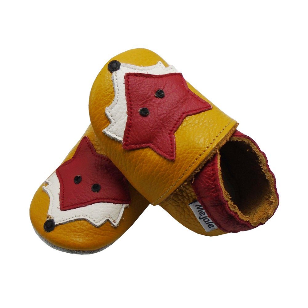 Yalion Weiche Leder Krabbelschuhe Hausschuhe Lederpuschen Fuchs Orange Hausschuh 100% Leder, Rutschfestes