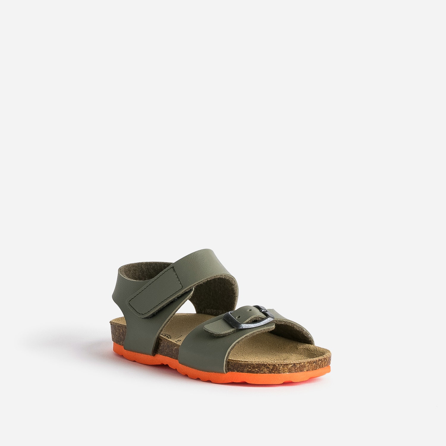 Sandale anatomique BUGGY kaki cuir semelle orange