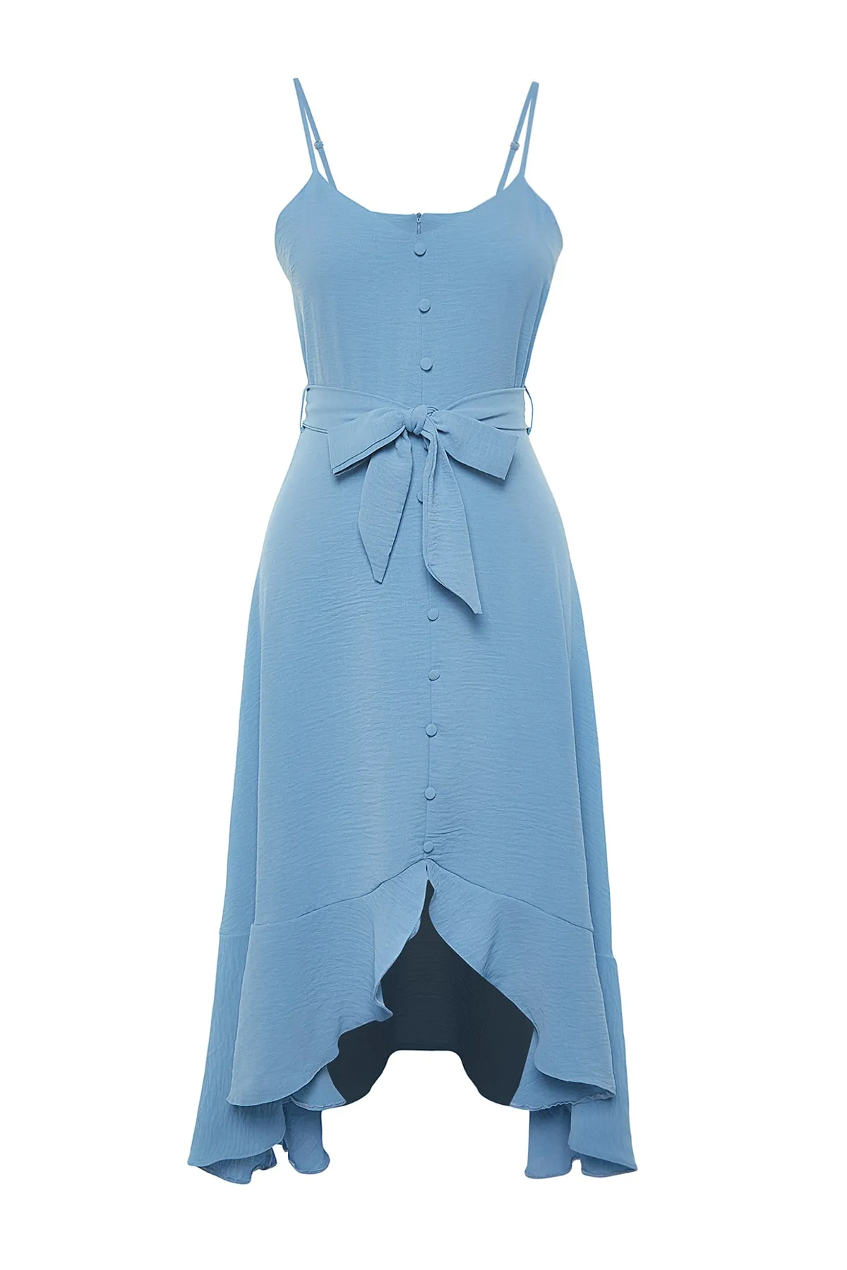 Trendyol Collection  Indigoblaues Maxikleid mit Knopfdetail in A-Linie und Volants TWOSS23EL02271