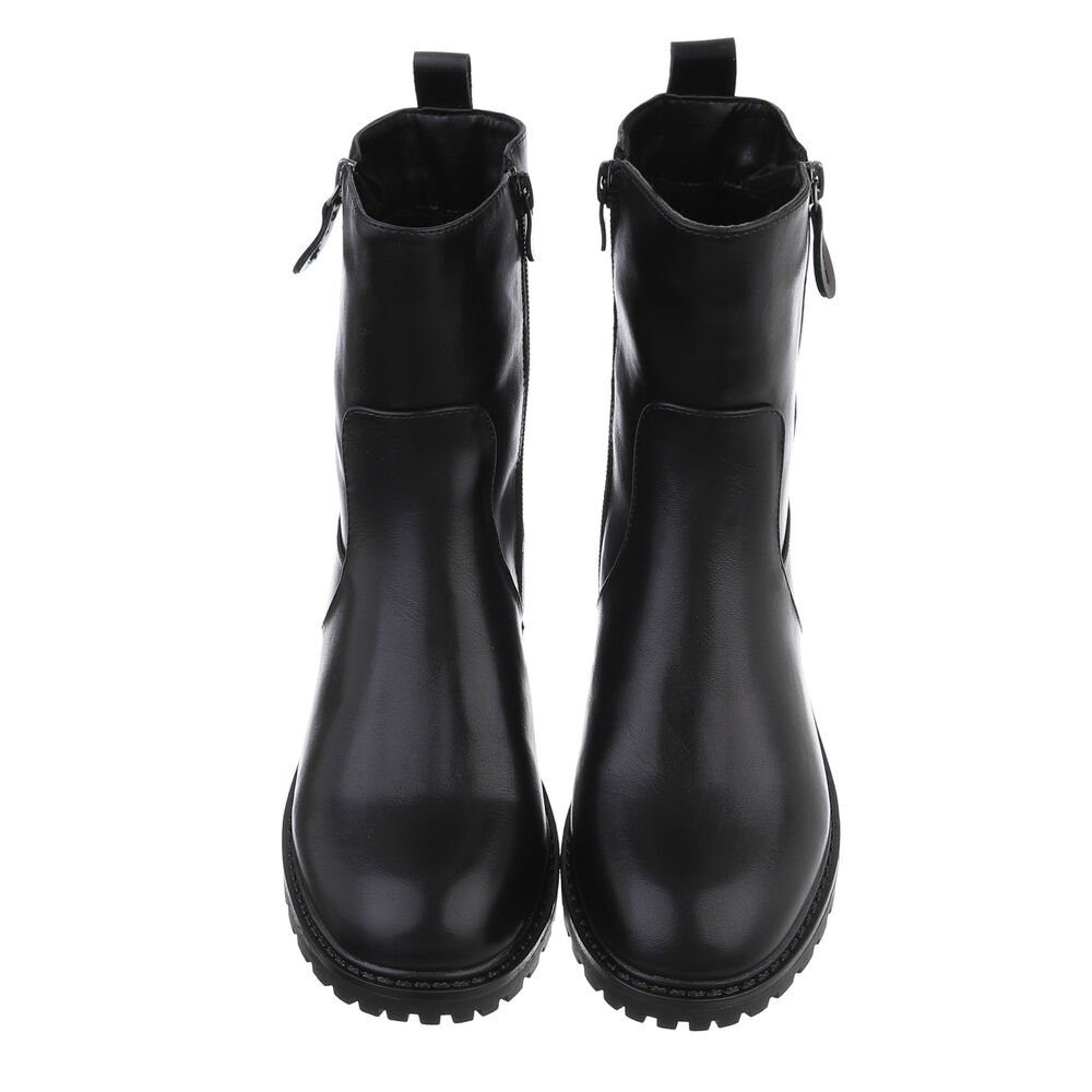 Ital-Design Damen Freizeit Stiefelette Blockabsatz Flache Stiefeletten in Schwarz