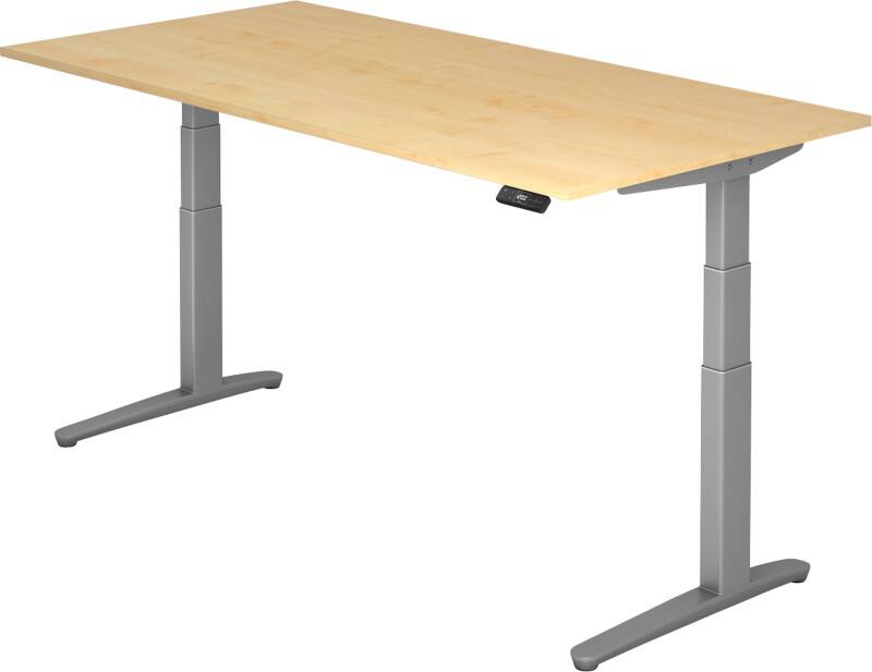 Hammerbacher Sitz-Stehschreibtisch XBHM Ahorn, Silber 2.000 x 1.000 x 720 mm