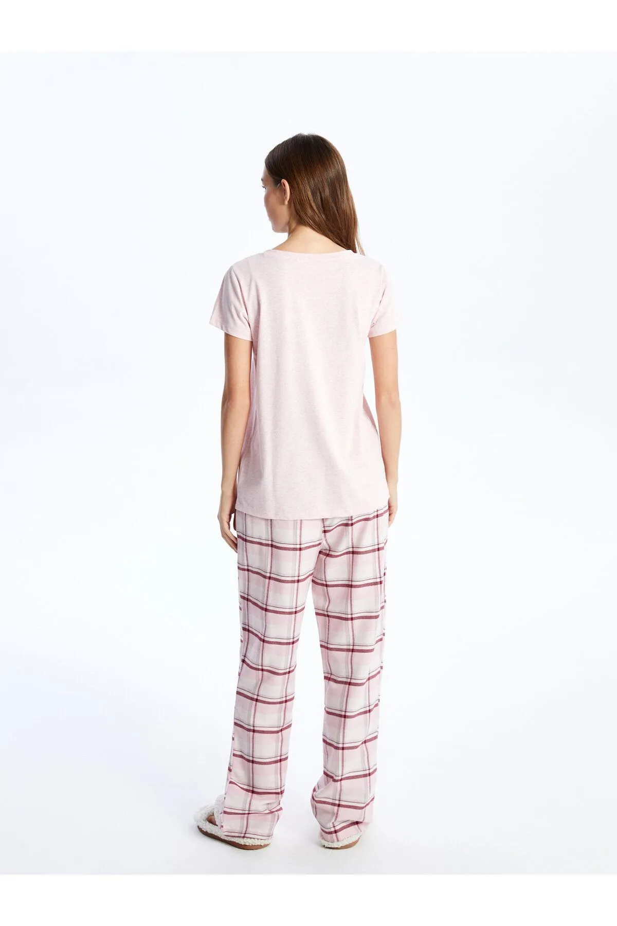 LC Waikiki  Damen-Pyjama-Set mit Rundhalsausschnitt, kariert, kurzärmelig