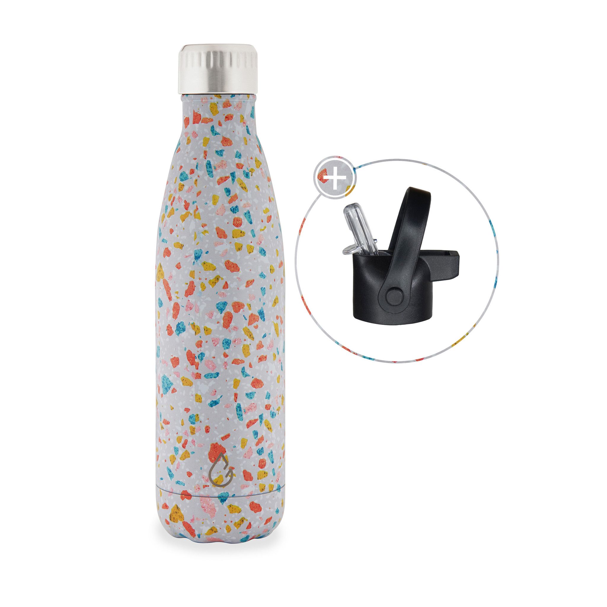 Wattamula Design Öko Edelstahl Terrazzo 500-ml-Wasserflasche mit Extraverschluss