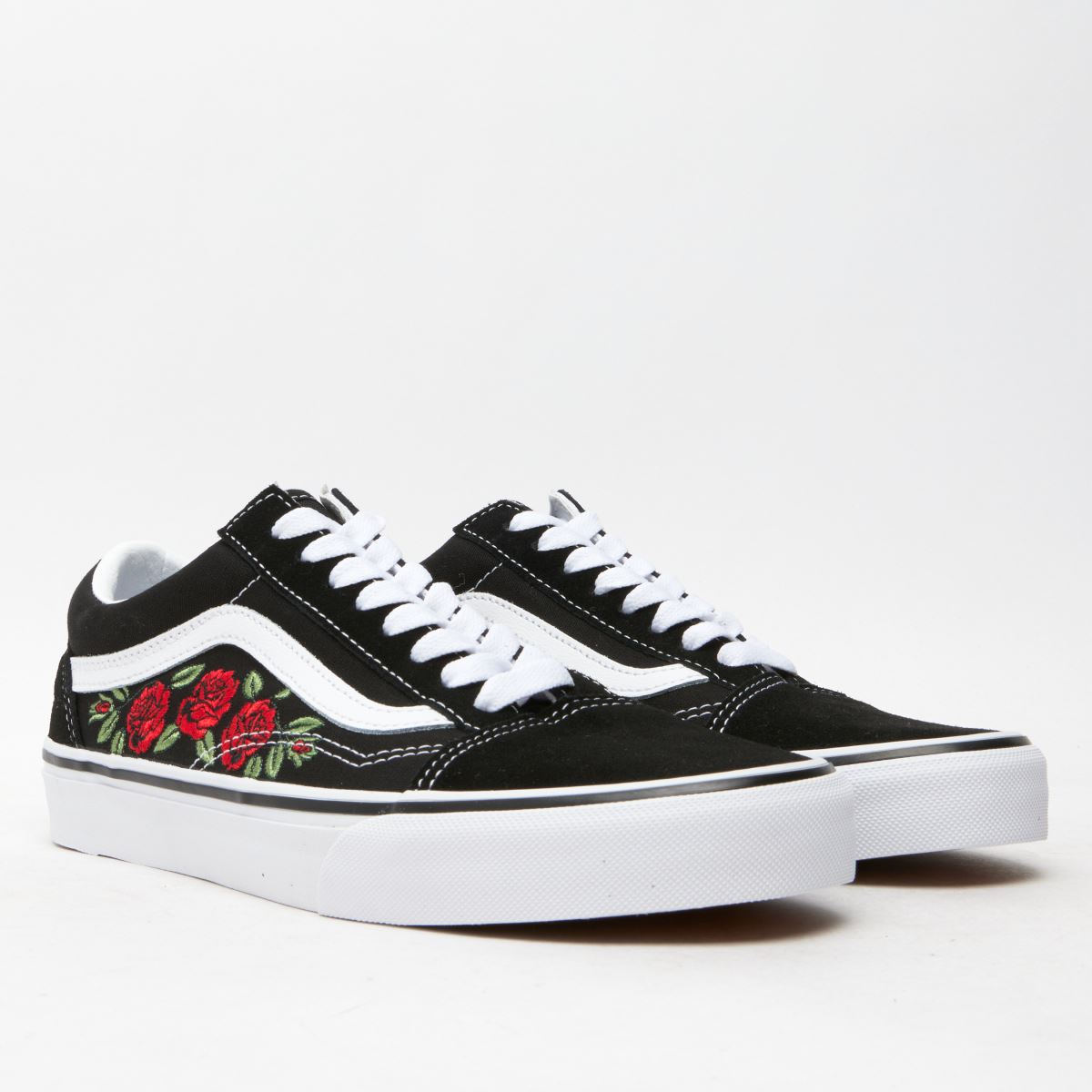 Vans Old Skool – Svarta och röda sneakers med rosemönster