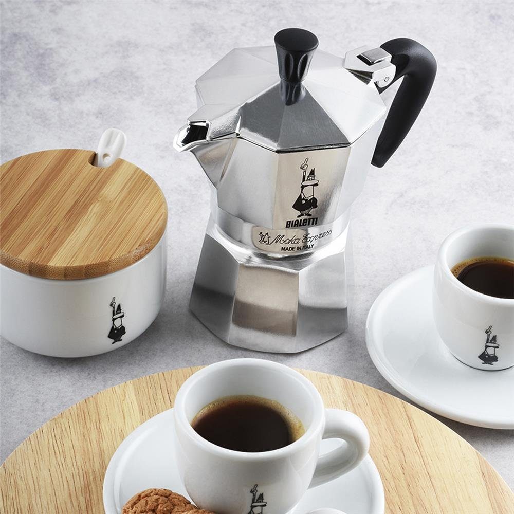 BIALETTI Espressokocher Moka Express 6 Tassen, 0,27l Kaffeekanne, Aluminium, für Gas-, Elektro- und Propan-Campingkocher geeignet Silber