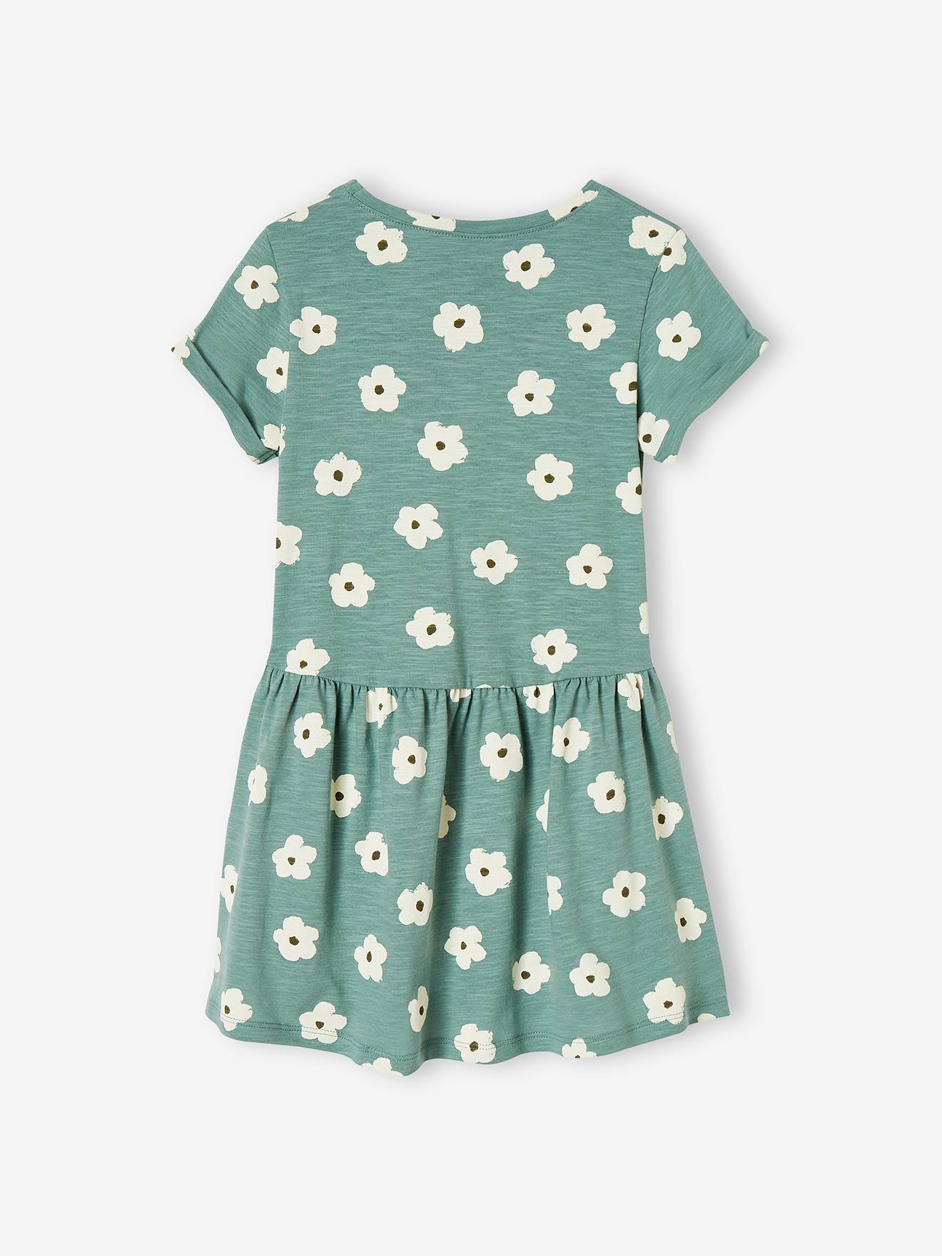 Robe Basics imprimée fille manches courtes bleu clair imprimé cerises