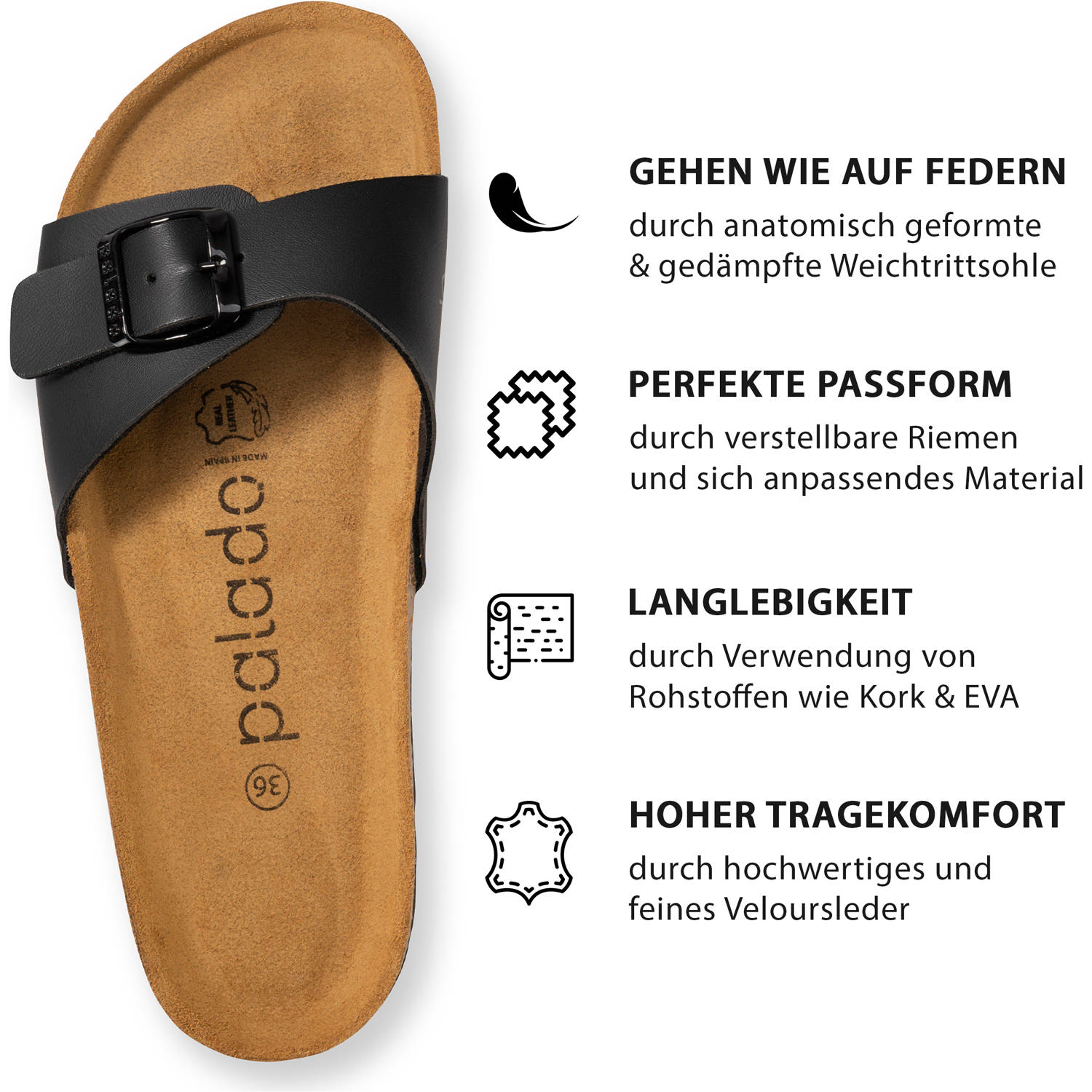 Palado Malta Matt, Pantoletten, Damen, Basic Matt Schwarz