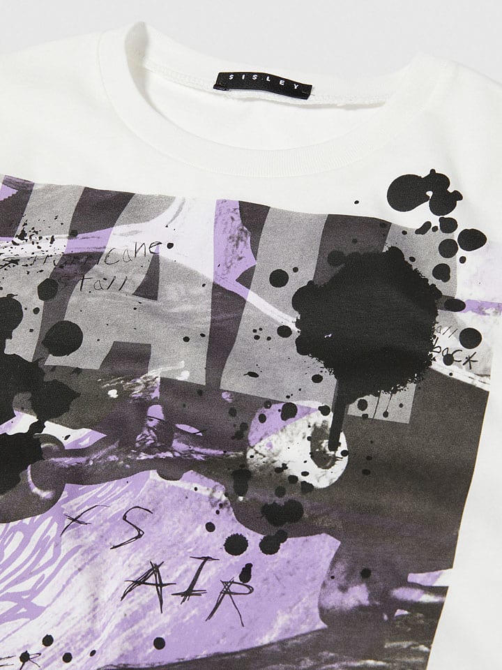 Sisley Shirt in Weiß/ Lila günstig kaufen