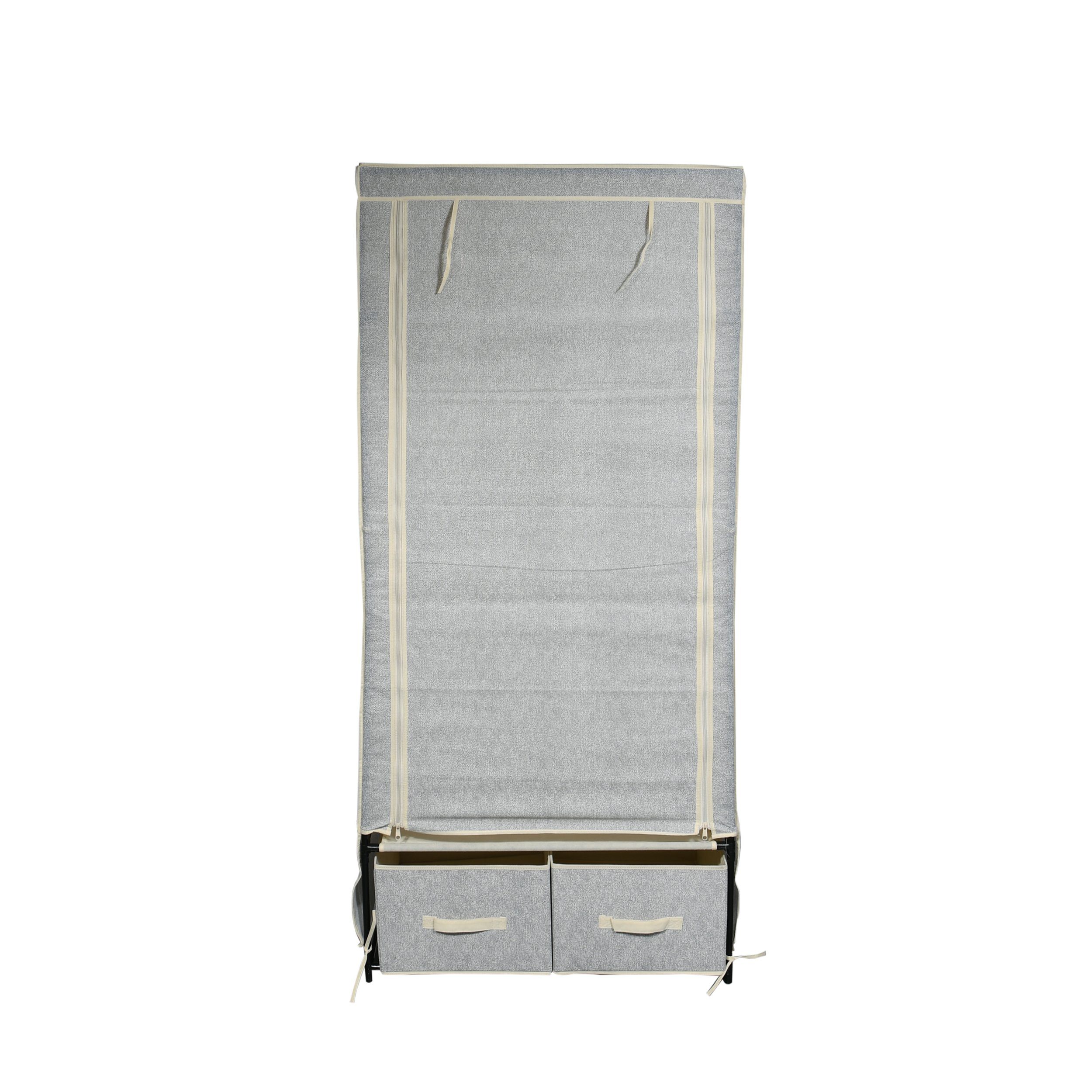 MSV Stoffschrank Stoffkleiderschrank Textil Faltschrank, mit Schubladen, atmungsaktiver Vliesstoff, grau, 75 x 45 x 160 cm