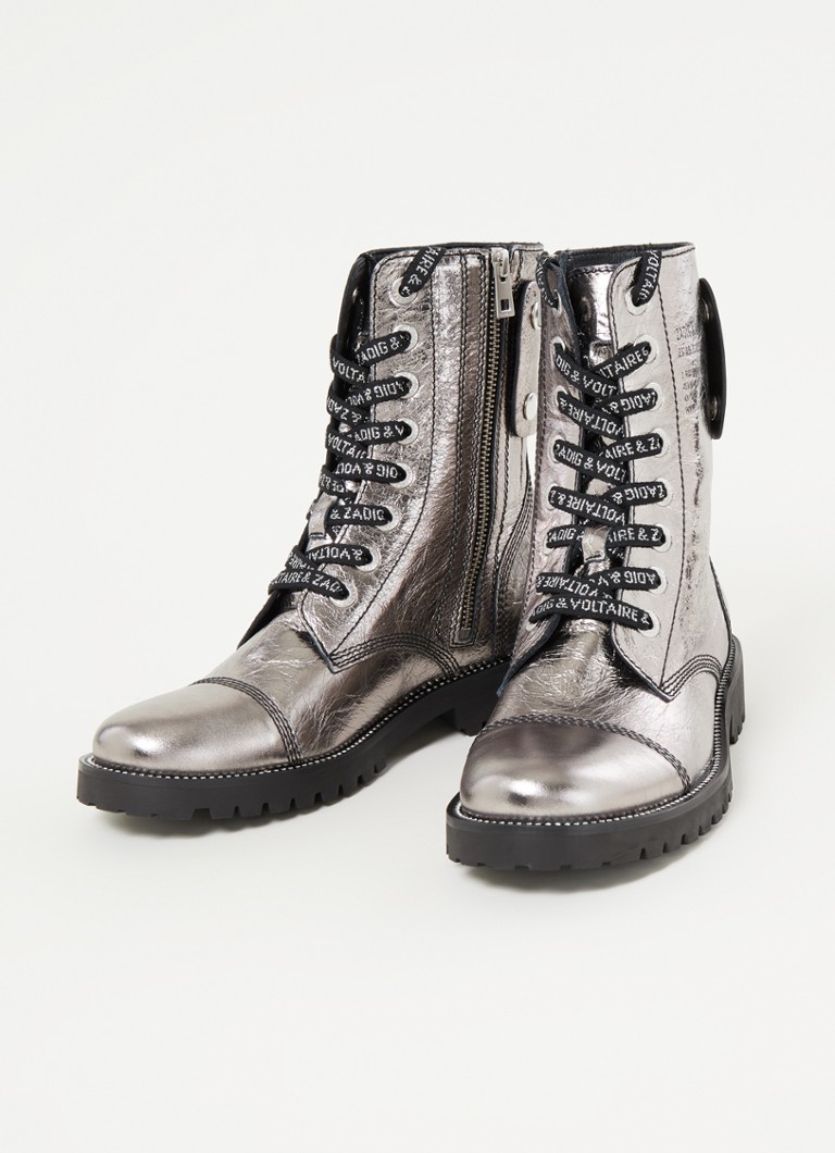 Botine Zadig&Voltaire Joe Vintage din piele cu șnururi metalice și garnituri