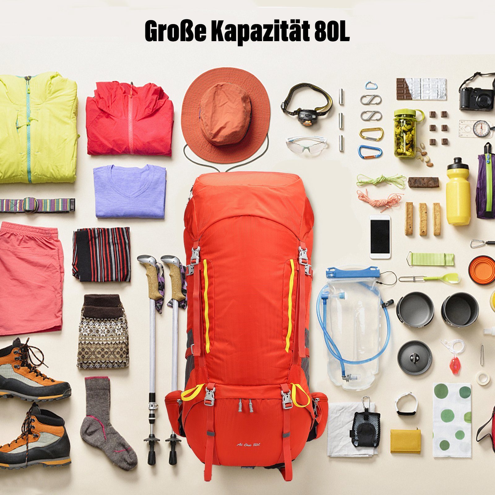 TAN.TOMI Wanderrucksack 80L Trekkingrucksack Campingrucksack Wanderrucksack Großer, Reiserucksack Mit Regenabdeckung für Wandern, Radfahren, Klettern