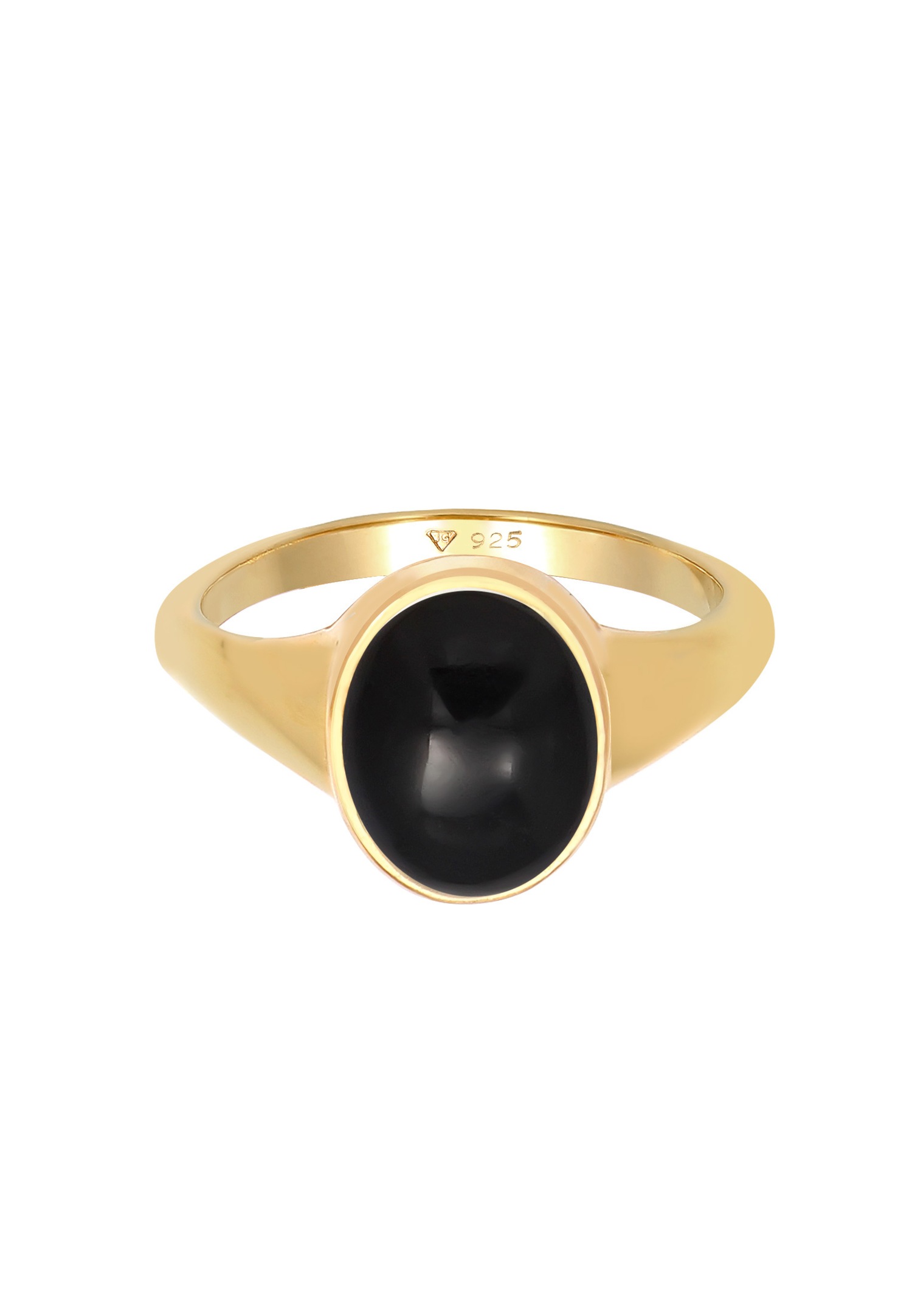 Elli Women's Oval Seal with Onyx Gemstone in 925 Sterling Silver Gold Plated