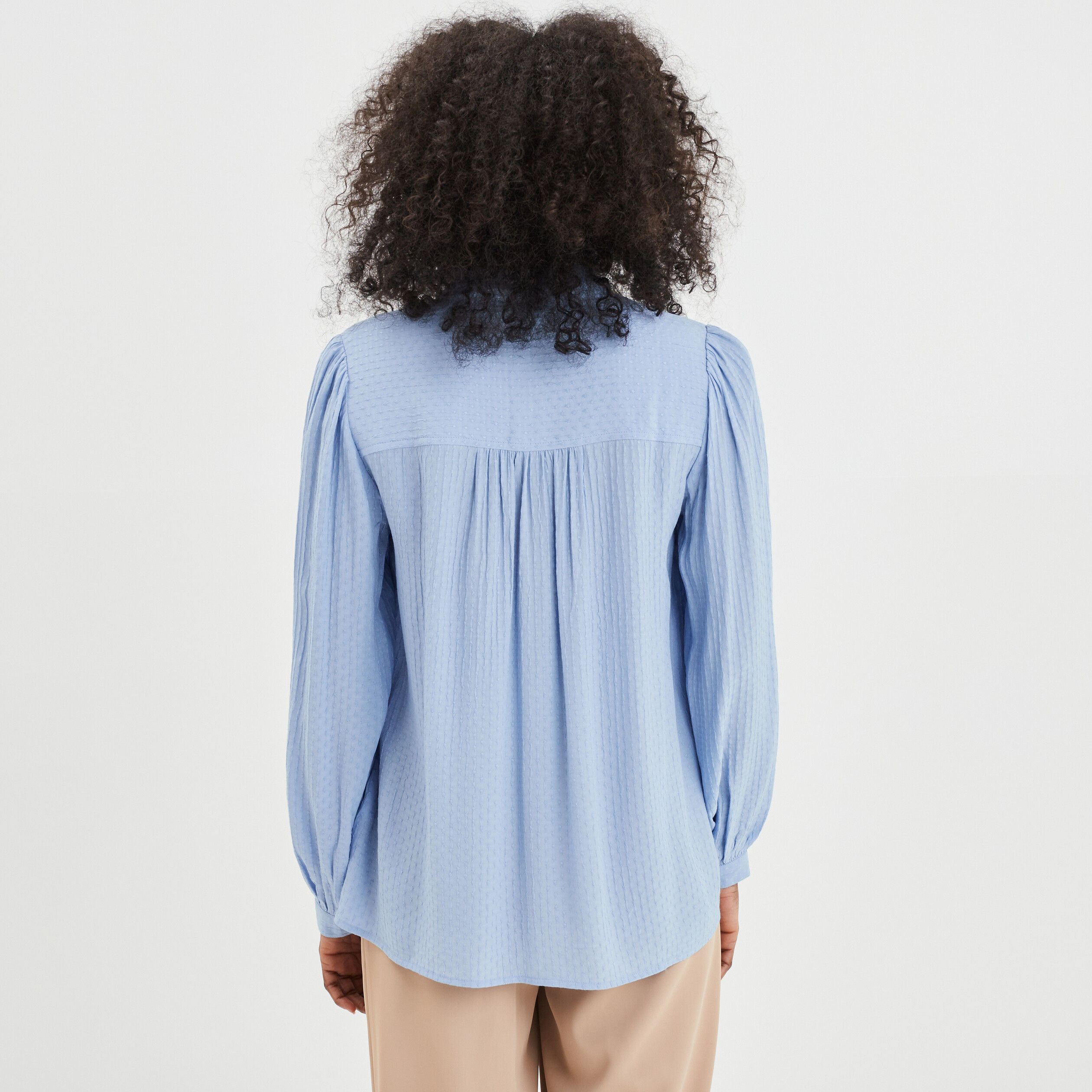 Chemise col mao à plumetis bleu clair femme | La Halle