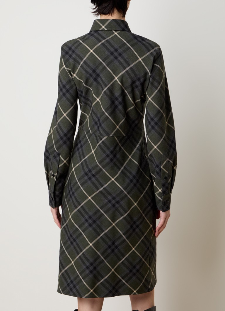 Vestido camisero corto de mezcla de lana a cuadros de Burberry