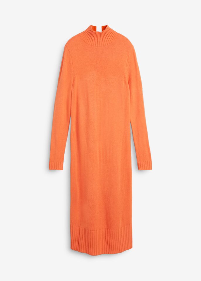 Strickkleid in Midi-Länge mit Stehkragen und Schlitzen