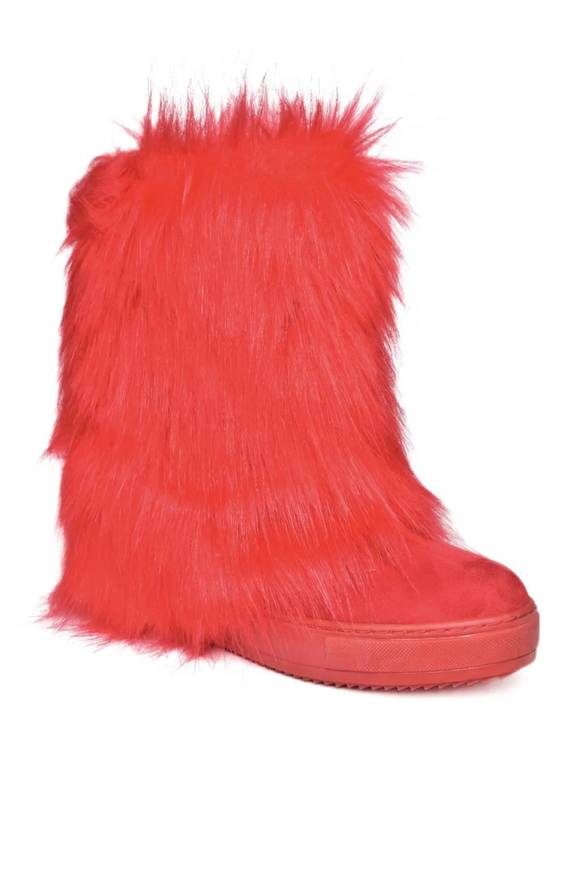 Fox Shoes  Haarige Damenstiefel aus rotem Wildleder mit Keilabsatz