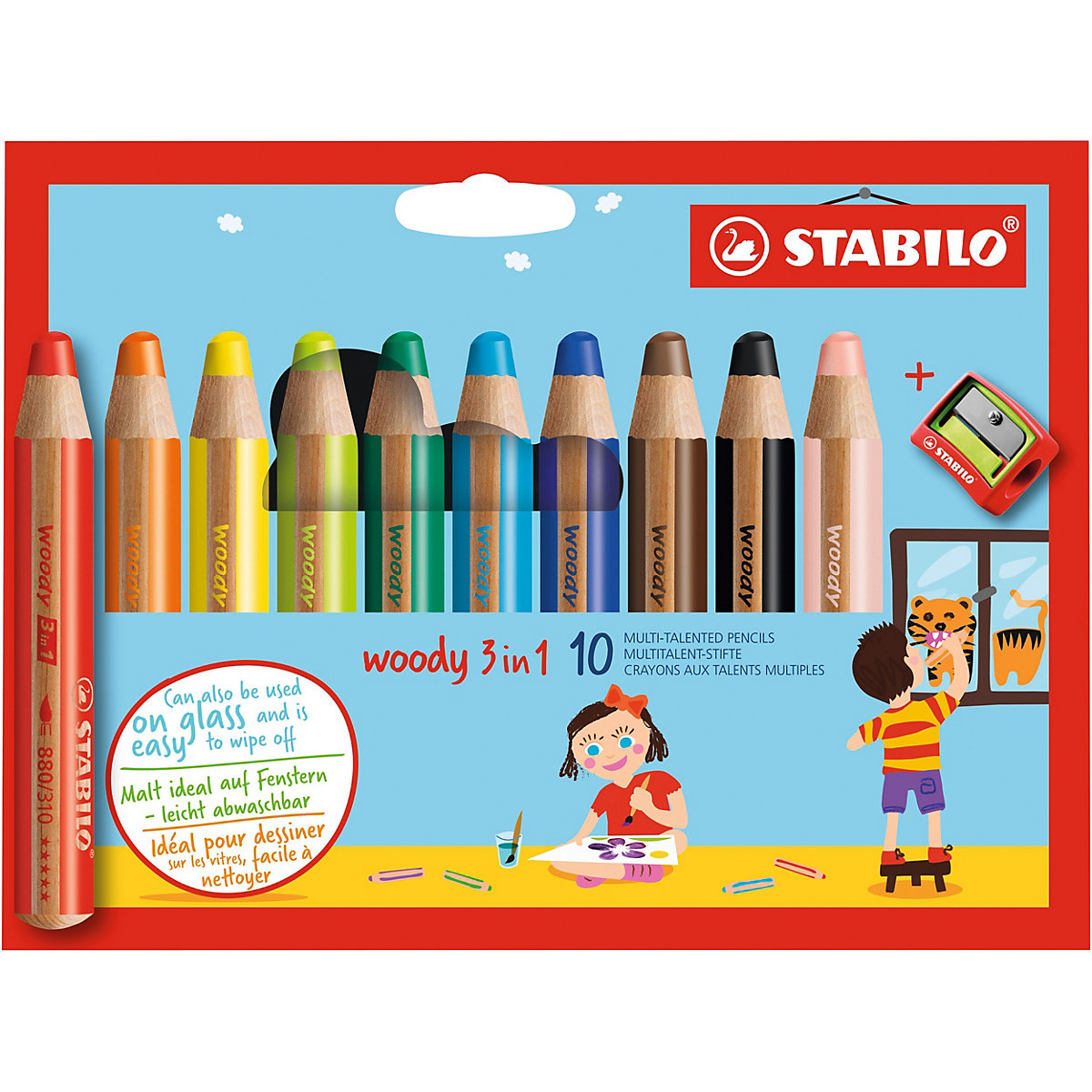 Sonderset: Kinderrucksack Kikki + STABILO Buntstifte woody 3 in1, 10 Farben inkl. Spitzer
