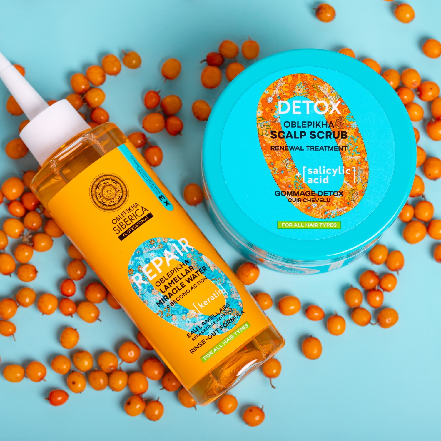 Agua de queratina reparadora lamelar Natura Siberica con espino amarillo