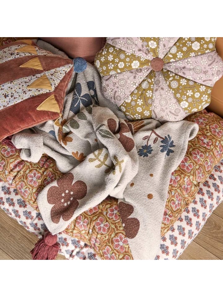 Bloomingville Decke BRYN Natur Blumen und Schmetterlinge 160x130 cm günstig kaufen onesize