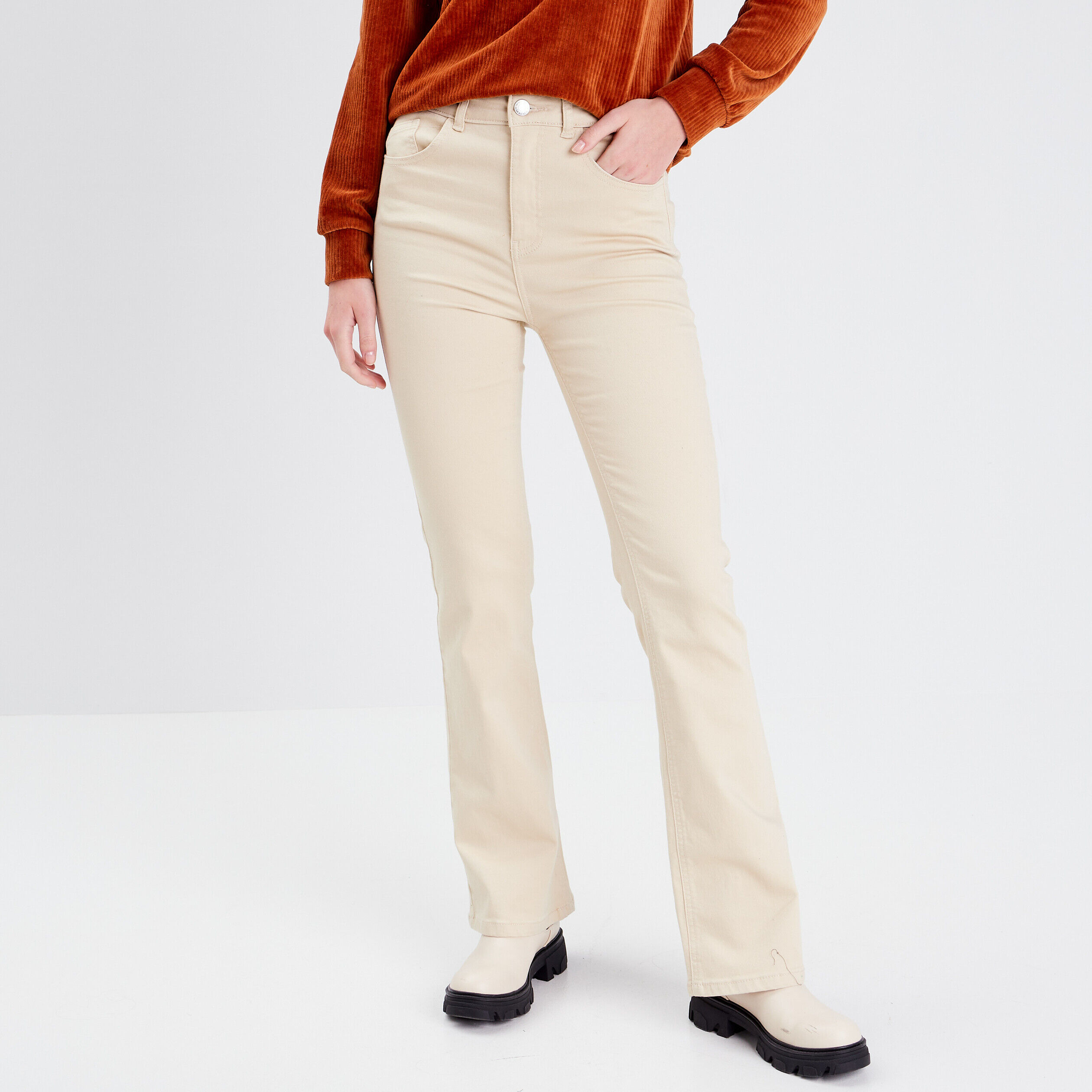 Jeans flare taille haute sable femme | Cache Cache