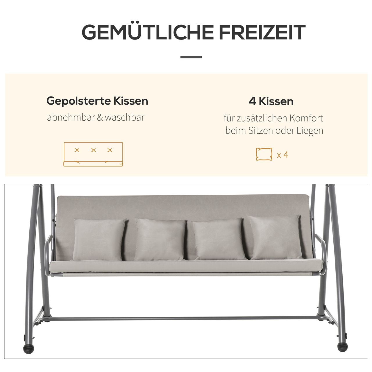Outsunny 3-Sitzer Hollywoodschaukel 2-in-1 Gartenliege mit Sonnendach Stahl