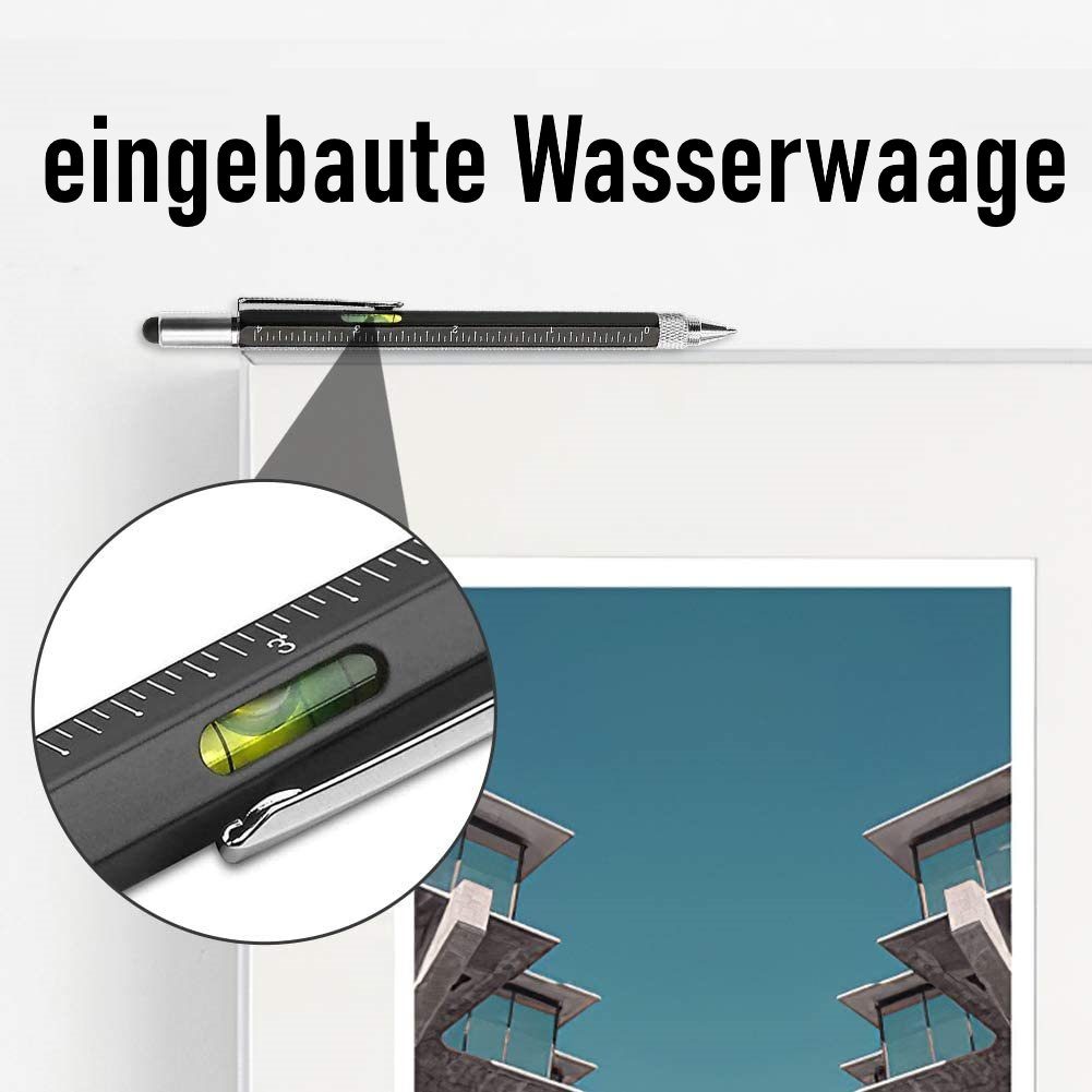 MAVURA Kugelschreiber 6in1 Multifunktionskugelschreiber Multifunktionsstift Stift mit Wasserwaage Lineal Kreuzschraubendreher Schlitzschraubendreher Geschenk Männer Gadget