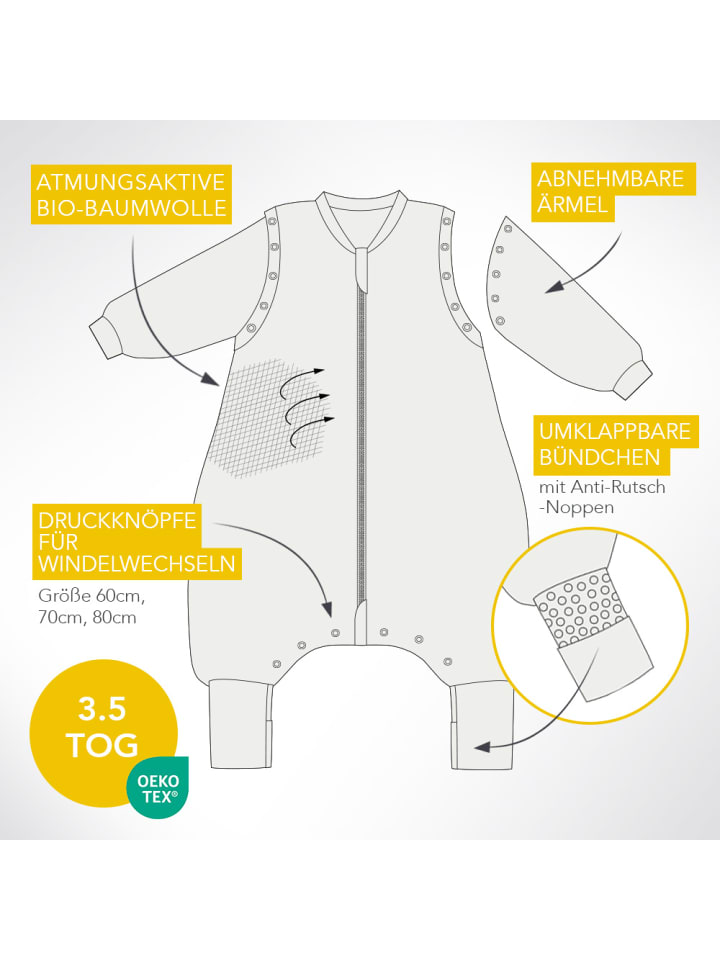 Schlummersack Bio Schlafsack mit Füßen und umklappbaren Bündchen 3.5 TOG in Blau günstig kaufen