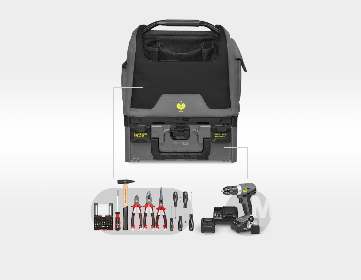 Multi Bohrschrauber-Set + STRAUSSbox Tasche offen